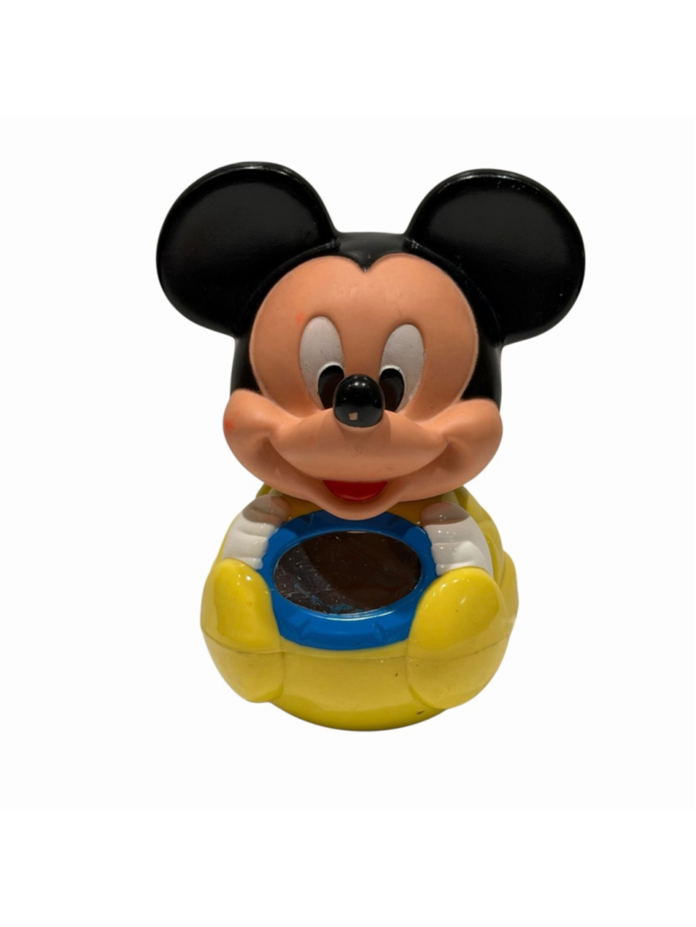 Disney Mickey Mouse Vtg 1984 Weeble Wobble Baby Toy Bell 6.75” Does Not Chime